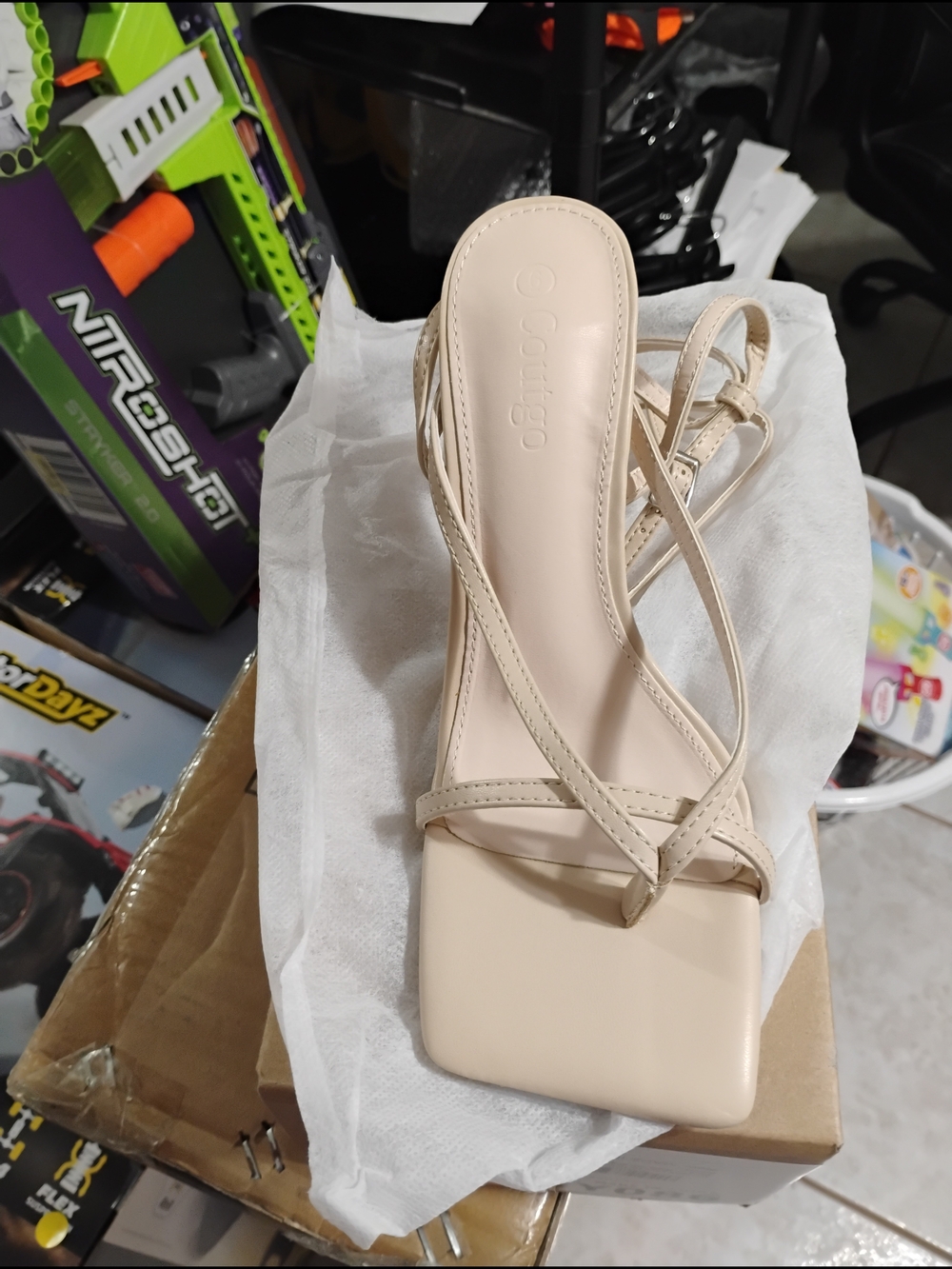 Contigo Nude Beige Strappy Square-Toe Heel Sandal